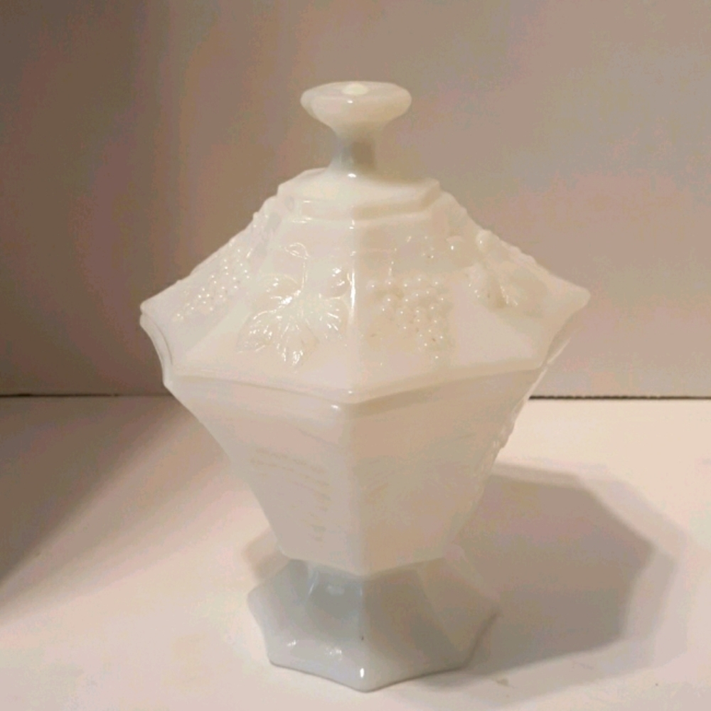 Vintage Milk Glass Candy Dish Grapes Leaves Emboss
